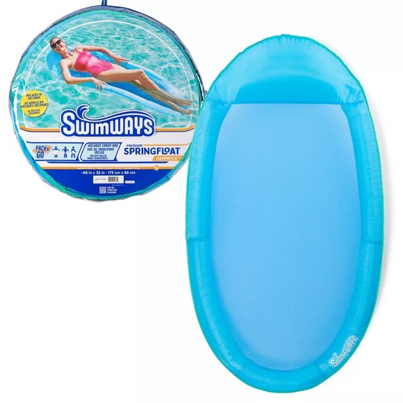 SwimWays Spring Float Inflatable Pool Lounger with Hyper-Flate Valve Blue - Picture 1 of 6
